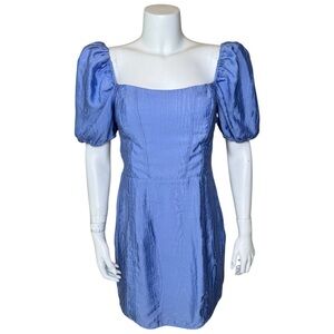 & Other Stories Puff Sleeve Jacquard Mini Dress 10 US Blue